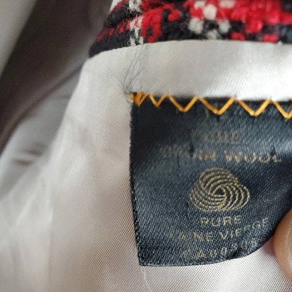 Vintage Men's Wool Blazer Red Black White Plaid 43 Regular Oversized - Picture 13 of 16